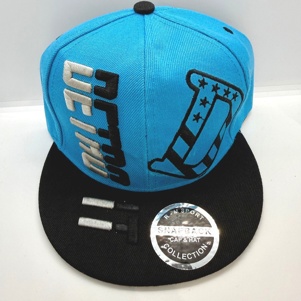 Detroit Logo Snapback Hat R-M Sport Wear Flat Blue Black 3D Embroidery Cap NEW - Picture 2 of 5